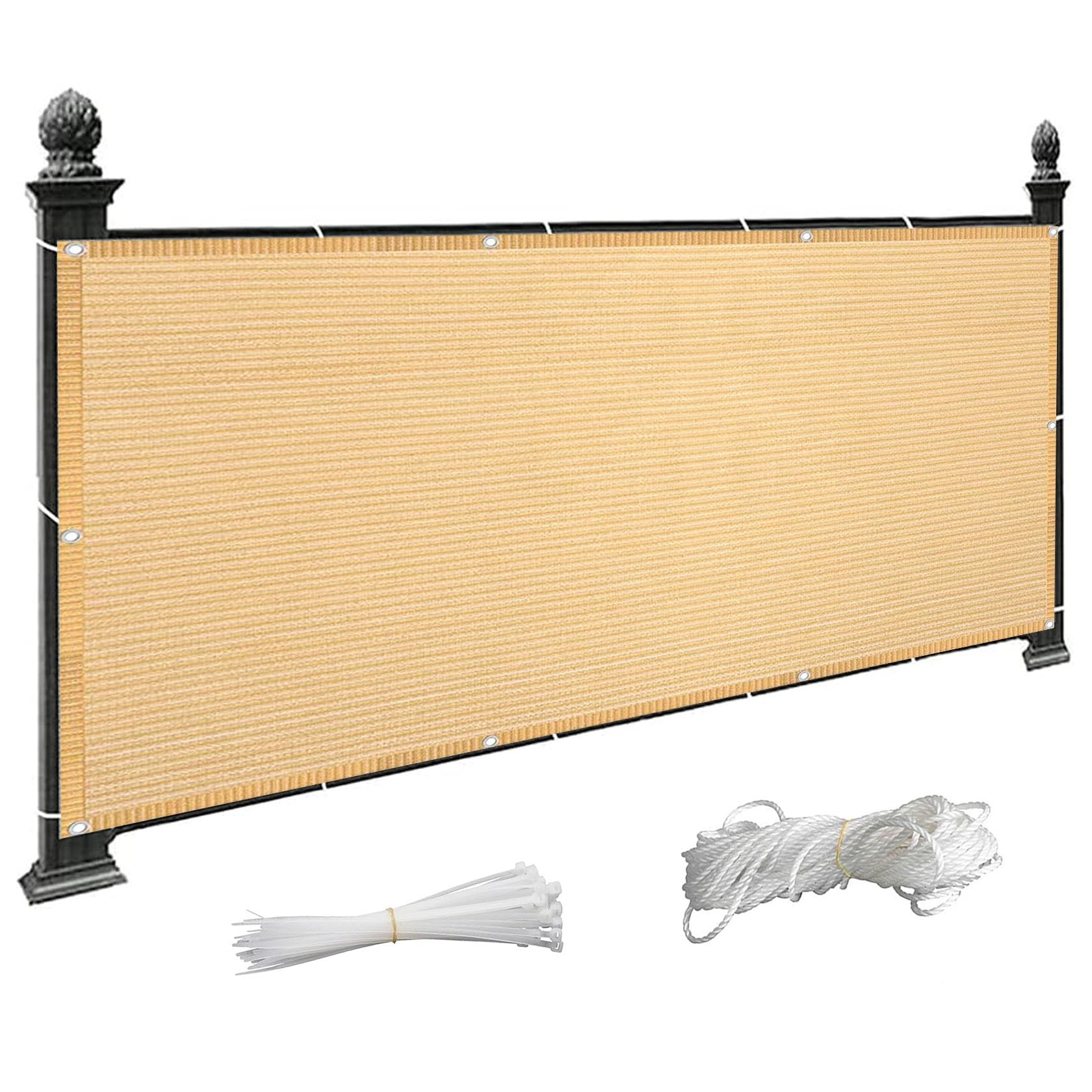 Osłona Balkonowa Osłona Balkonowa 120 x 240 cm Przed Promieniowaniem UV Ogrodzenie Z Siatki Przeciwwiatrowej Z Opaskami Kablowymi Na Taras, Piaskowy żółty