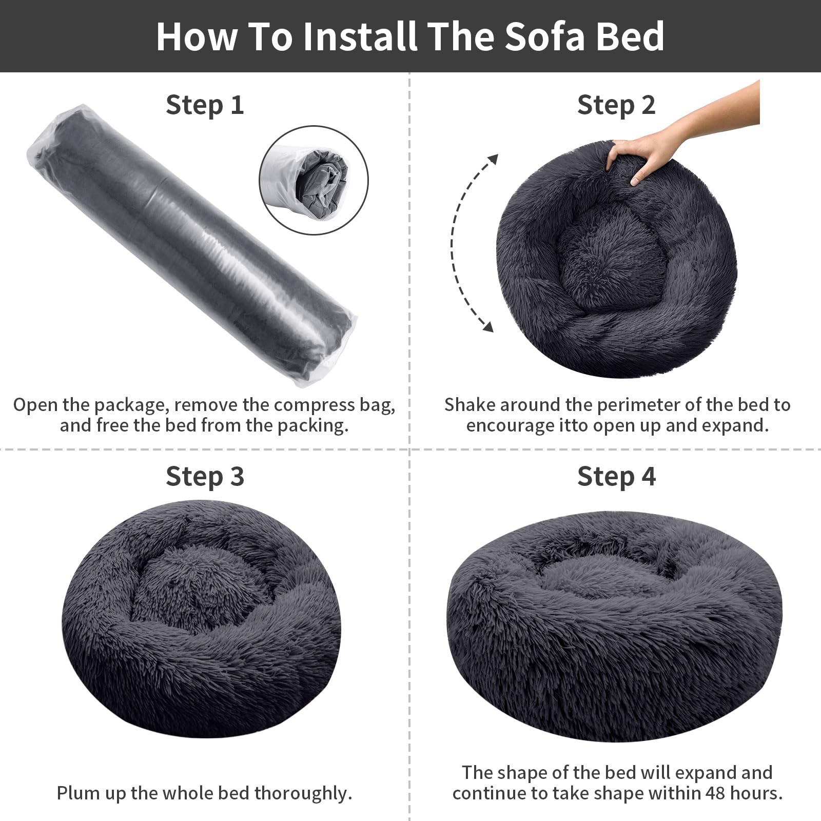 TOHDNC Cuccia per gatti a ciambella, 40 cm, calmante, soffice peluche con fondo antiscivolo, cuscino lavabile, morbido e anti paura per gatti, doggy