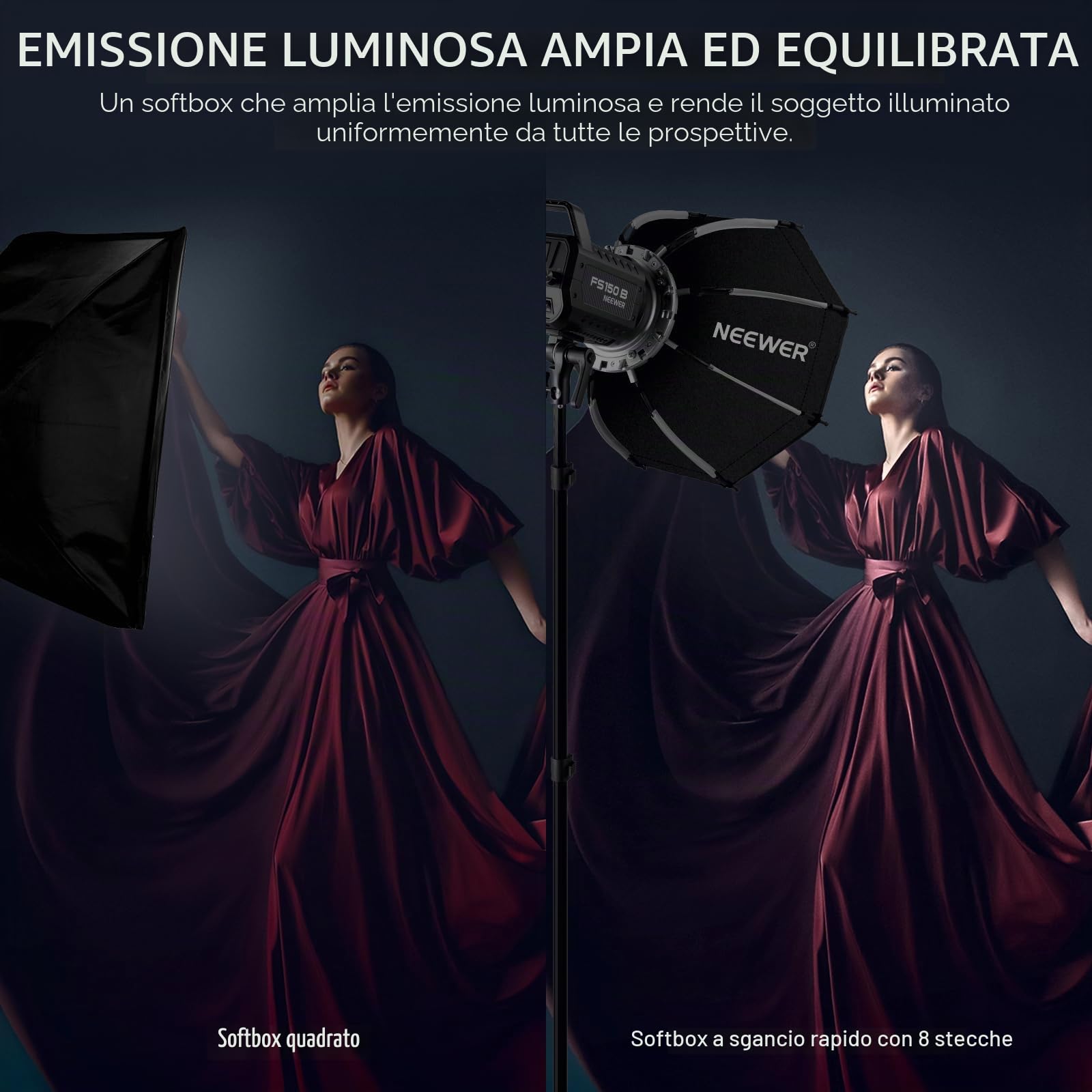 NEEWER 45cm Softbox Ottagonale con Attacco Bowens, Piegatura Rapida con Diffusori/Griglia a Nido d'Ape/Borsa per Q4 RGB CB60 MS60B MS60C MS150B Compatibile con Godox Aputure Luce Video da Studio, NS1P