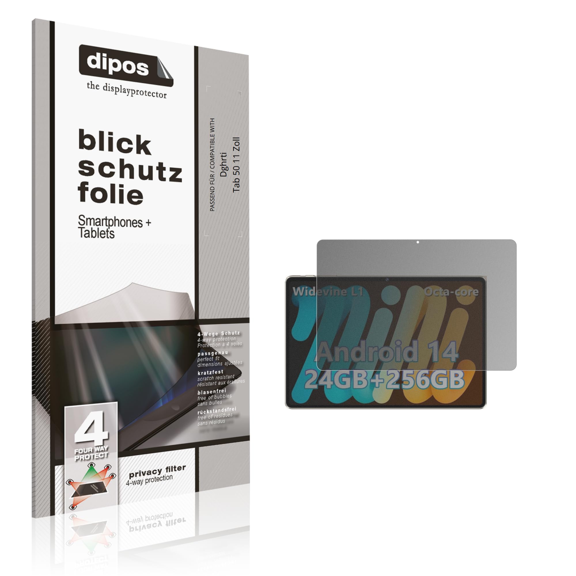 dipos Protector de Pantalla Antiespía para Dghrti Tab 50 11 Zoll | Película protectora mate, filtro de privacidad 4 vías, ajuste perfecto, antiarañazos, sin burbujas, autoadhesivo