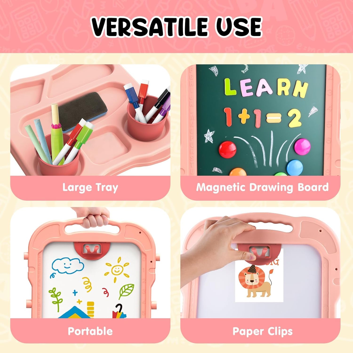 AuntyFey Easel for Kids, Toddler Easel, Double-Sided Chalk Board Kid, White Board, Kid Art Easel, Art Easel Age 4-8, Christmas Gift, Red&Pink