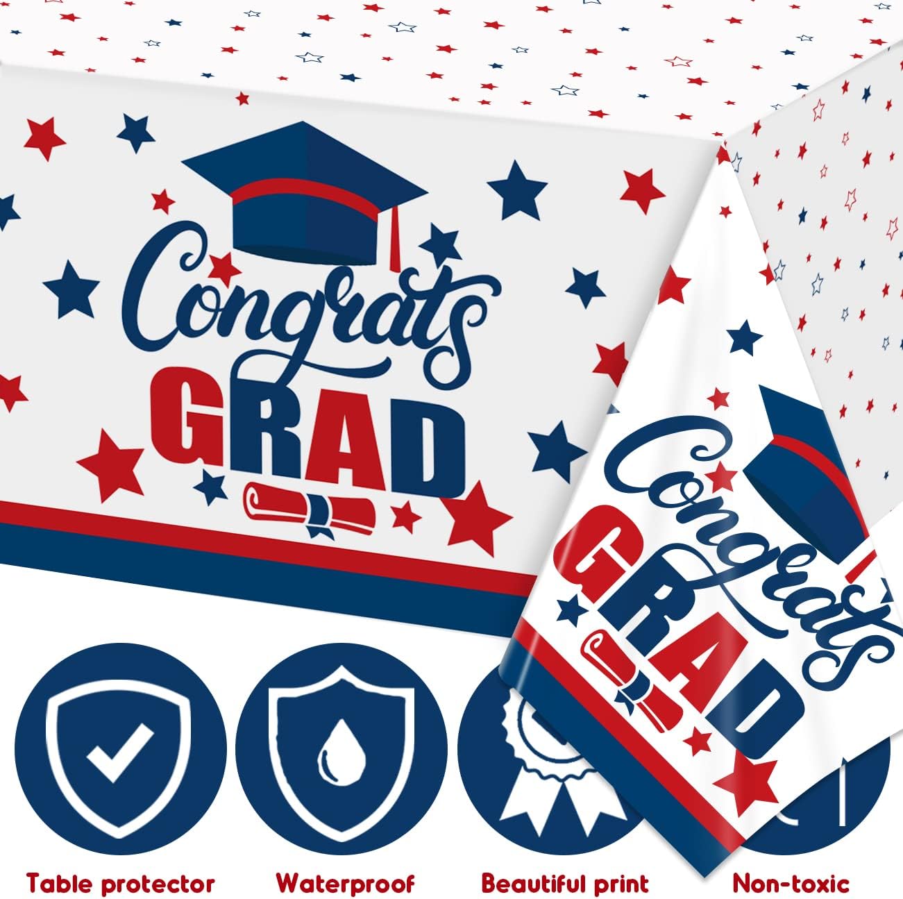 2027 Graduation Decorations Blue and White Congrats Grad Tablecloths image 2