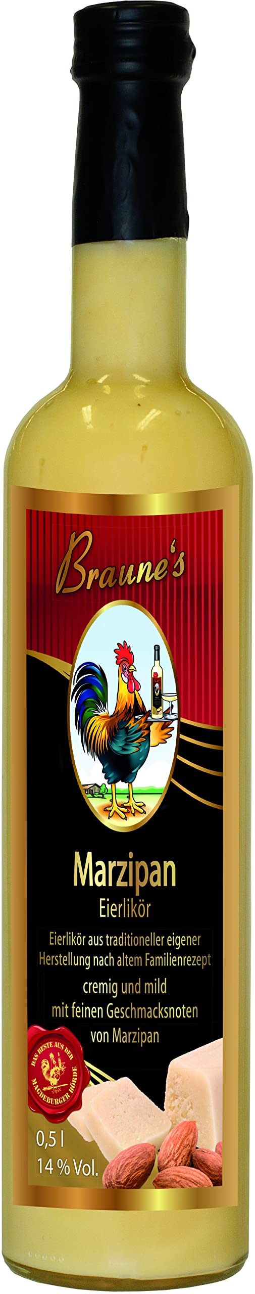 Braunes Eierlikör Marzipan (1x0,5 Ltr.) 14% vol - besonders cremig und dickflüssig - Traditionelle Herstellung - Manufaktur - pur, als Dessert, als Cocktail oder zum Backen