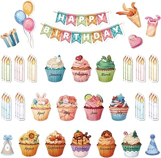 WERNNSAI Birthday Bulletin Board Set - 50PCS Happy Birthday Calendar for Kids Birthday Chart Poster for School Teachers Elementary Kindergarten Bulletin Board Decor