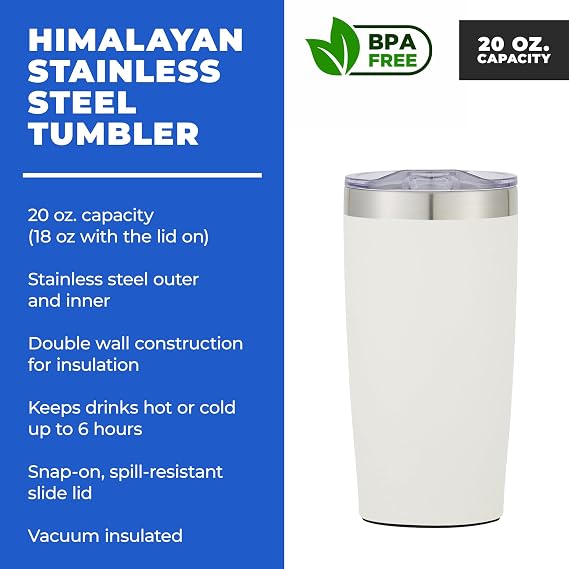 12 Ct of 20 Oz Two-Tone Himalayan Stainless Steel Tumbler with Lid White Customizable Insulated Cups for Water, Coffee, Hot & Iced Drinks Great for DIY, Events, Work