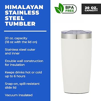 12 Ct of 20 Oz Two-Tone Himalayan Stainless Steel Tumbler with Lid White Customizable Insulated Cups for Water, Coffee, Hot & Iced Drinks Great for DIY, Events, Work