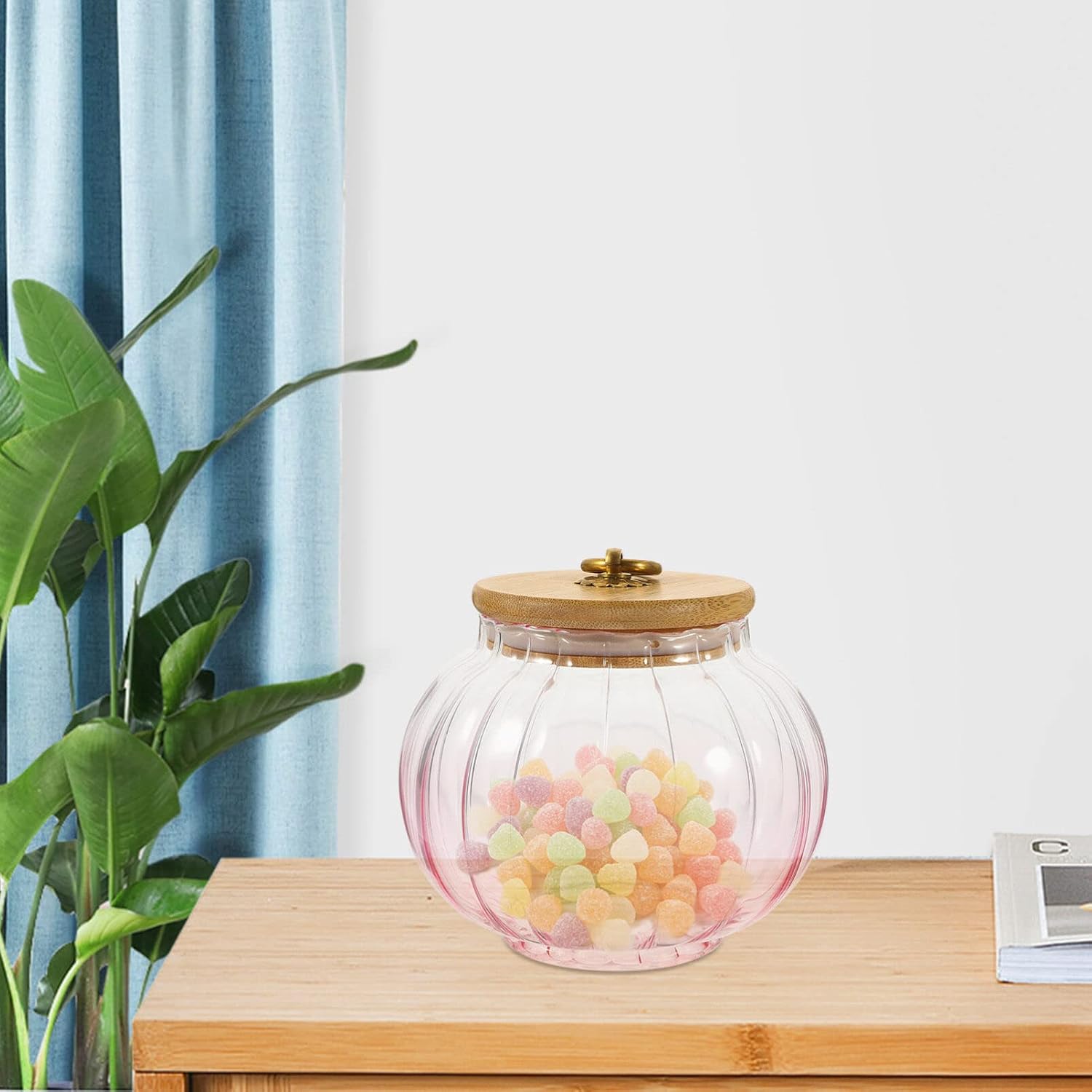 Kichvoe Glass Tea Canister with Lid and Handle Airtight Tea Storage Container for Loose Leaf Bags Clear Glass Jar for Kitchen Organization 4.72 X 4.33 X 4.33 in image 3