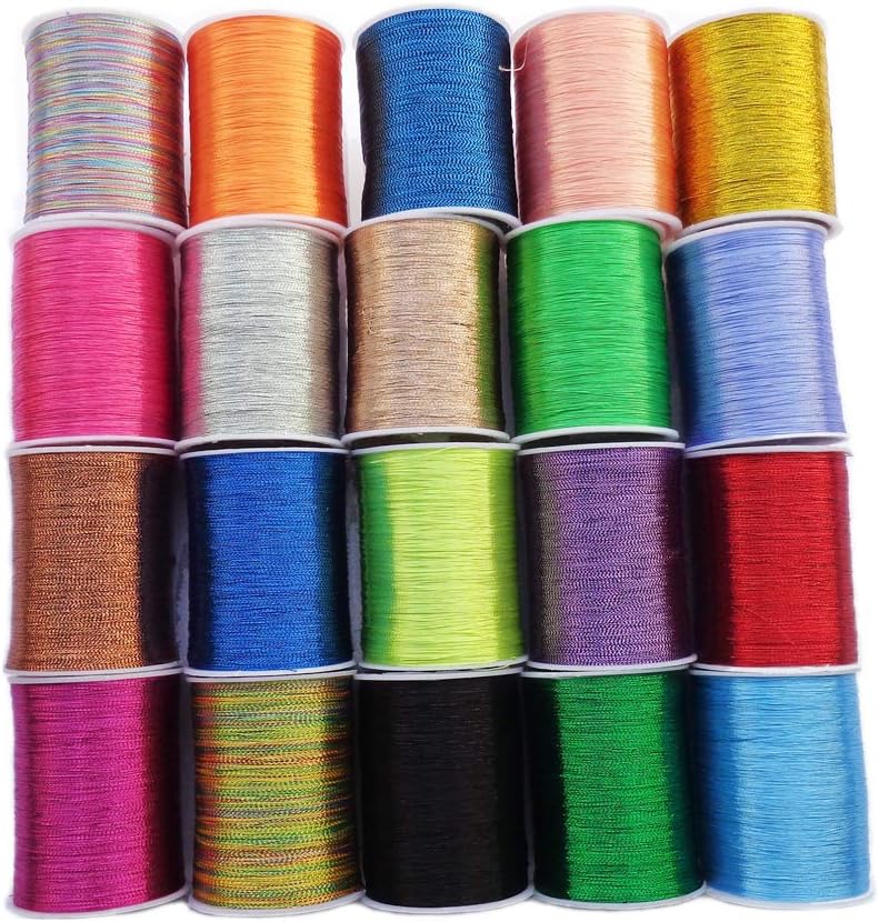Metallic Embroidery Threads 20 Assorted Colors Glittery Thread Spool Polyester Sewing Thread for Embroidery Quilting Ideal for Machine Sewing or Hand Needle Work