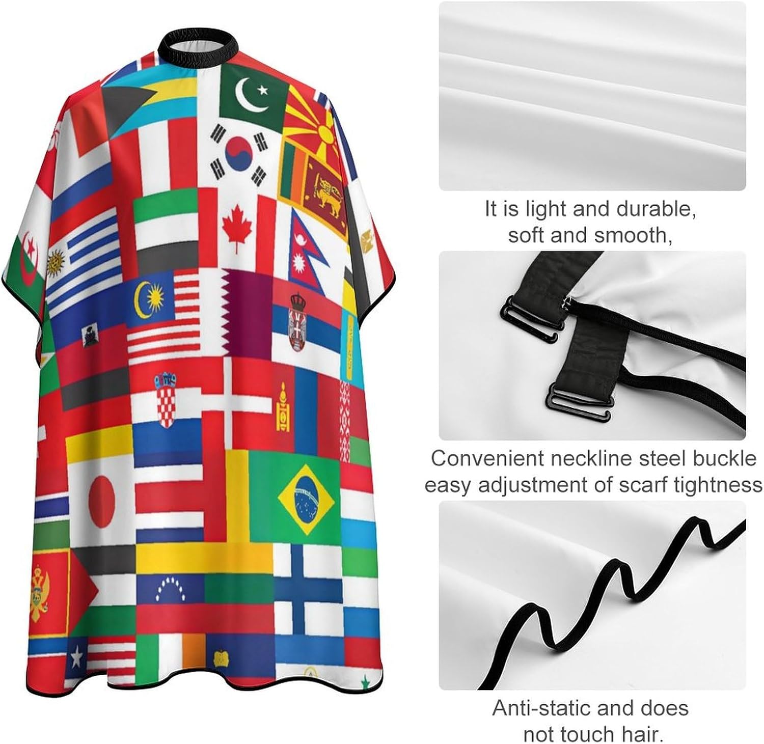 World Country Flags Funny Hair Cutting Cape Salon Haircut Apron Barbers Hairdressing Cape with Adjustable Closure