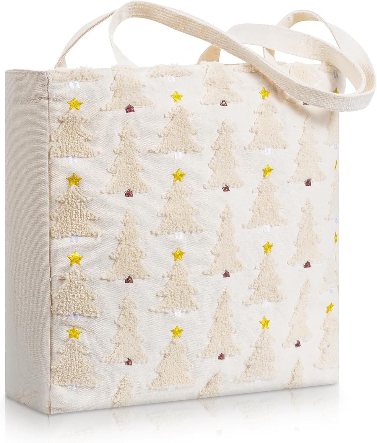 Abbylike Christmas Embroidery Tote Bags Aesthetic White Canvas Tote Bag