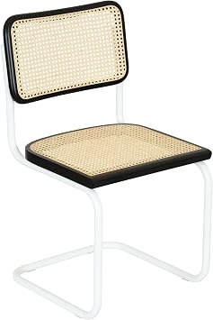 Breuer Chair Company Marcel Breuer Cesca Cane Cantilever Side Chair w/White Steel Frame Black Wood & Natural Cane