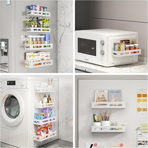 Miniatura 39 de Paquete de 4 estantes magnéticos para especias para refrigerador, organizador de especias, estante magnético móvil con 4 ganchos para organización
