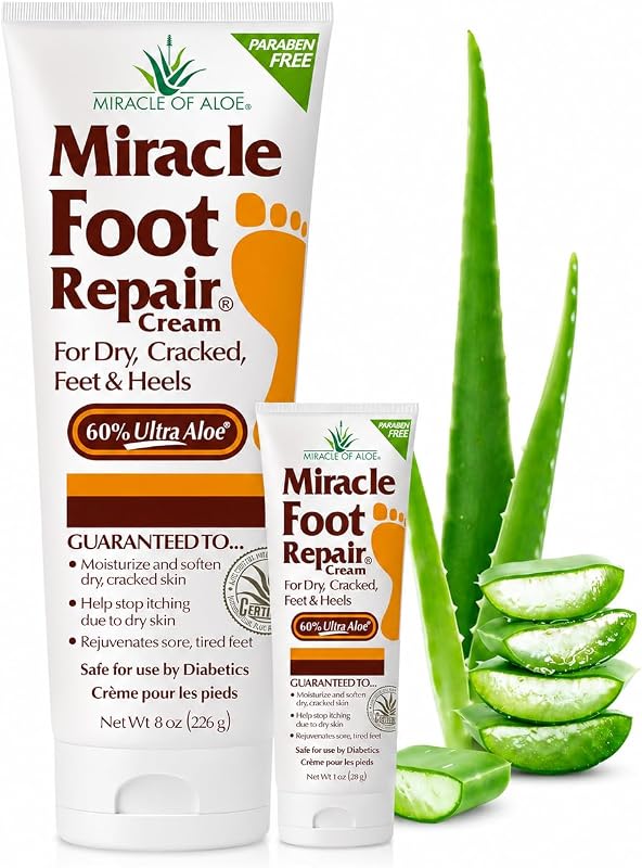 Creme para os pés Miracle of Aloe, 8 oz e 1 oz