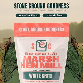 Marsh Hen Mill White Grits | Stone Ground White Corn | Gluten-Free, No Additives | Instant for Quick Meals | Family Farm Grown on Wadmalaw Island | Old-Fashioned Grits | 24 oz (Pack of 2)