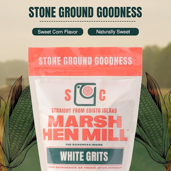 Marsh Hen Mill White Grits | Stone Ground White Corn | Gluten-Free, No Additives | Instant for Quick Meals | Family Farm Grown on Wadmalaw Island | Old-Fashioned Grits | 24 oz (Pack of 2)