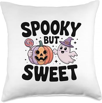 Spooky But Sweet Halloween Ghost Pumpkin Throw Pillow