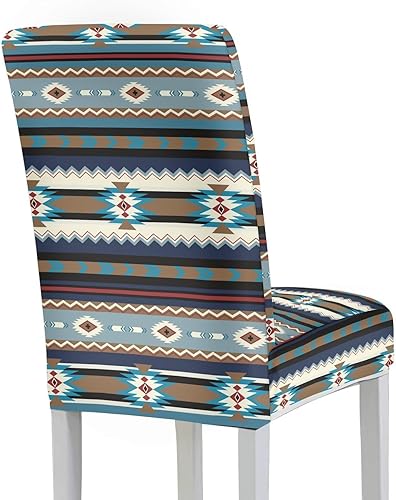 Miniatura 3 de Rnyleeg Ethnic Chair Covers for Living Room No Arms Aztec Tribal Print Stretch Dining Chair Covers Set of 2 Soft Washable Kitchen Chair Protector