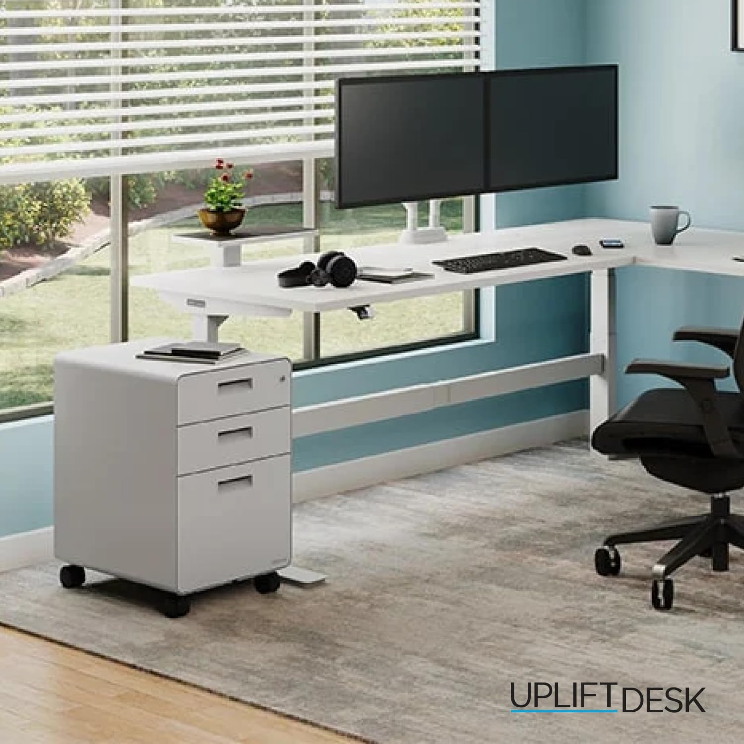 UPLIFT DESK 3-Drawer Mobile File Cabinet - Steel Rolling Filing Cabinet with Lock, Soft-Close Top Drawer, Letter & Legal Size File Storage, Easy Assembly for Home Office (White)