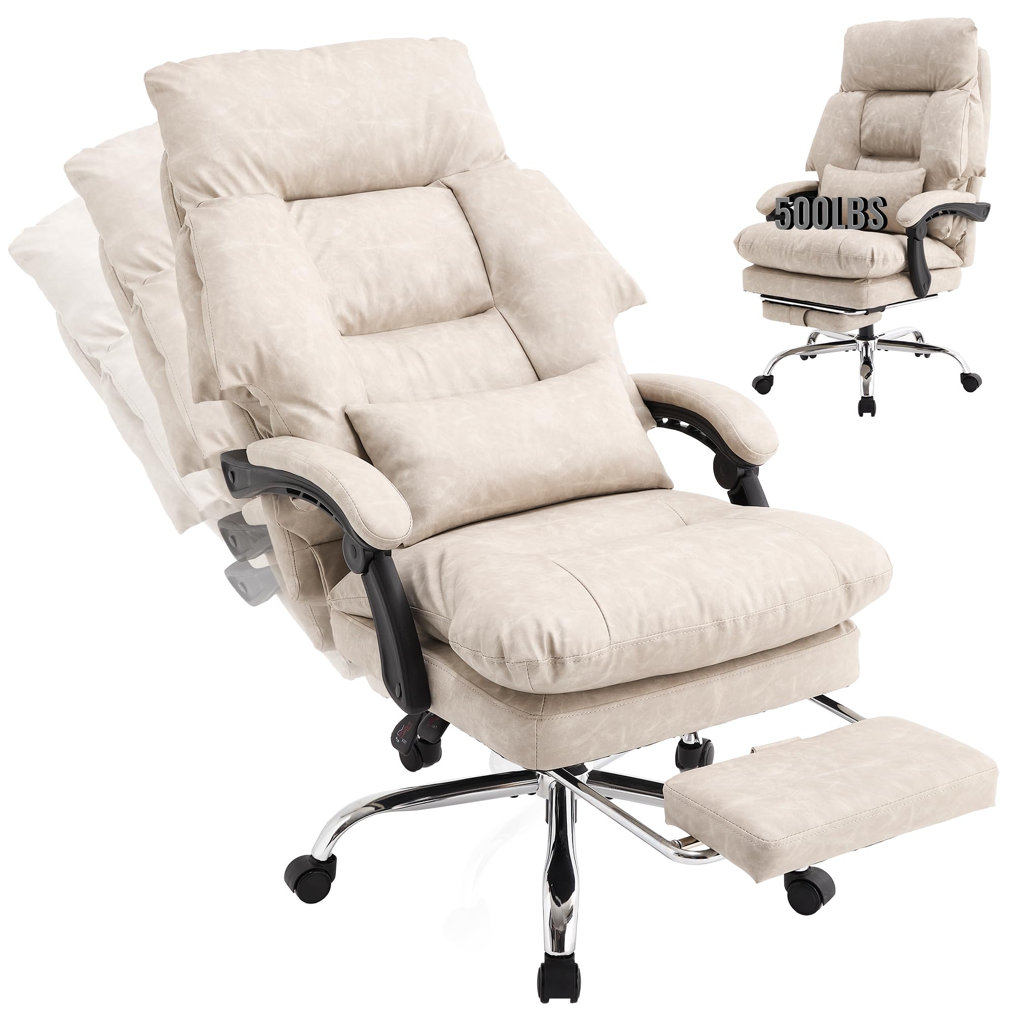 Office Chair with Footrest 500lbs Reclining Leather Computer Chair for Heavy People Big and Tall Comfy Executive Desk