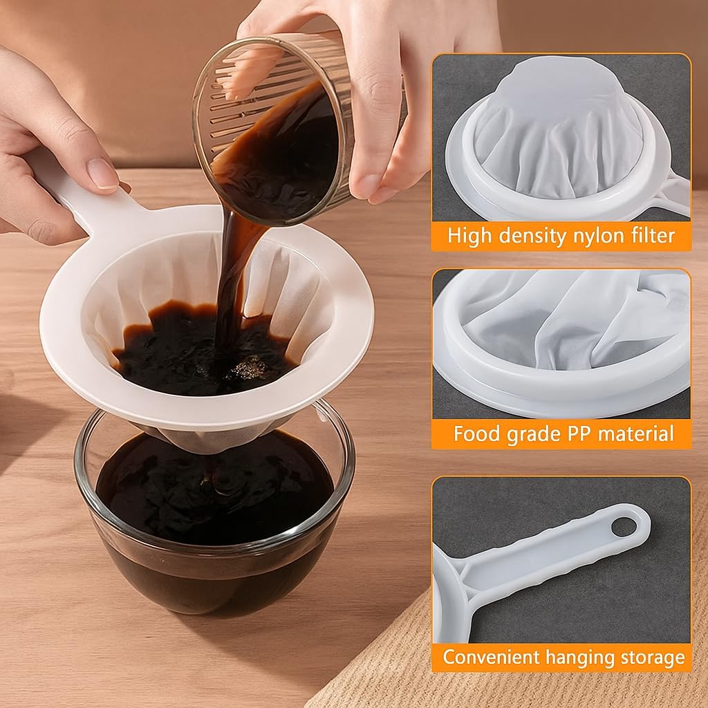 2 Pack Fine Nylon Mesh Strainers 100/400 Mesh, Ultra-Fine Food Filter Sieve with Handle for Kitchen, Yogurt, Juice, Tea, Coffee, Milk, Liquid Straining
