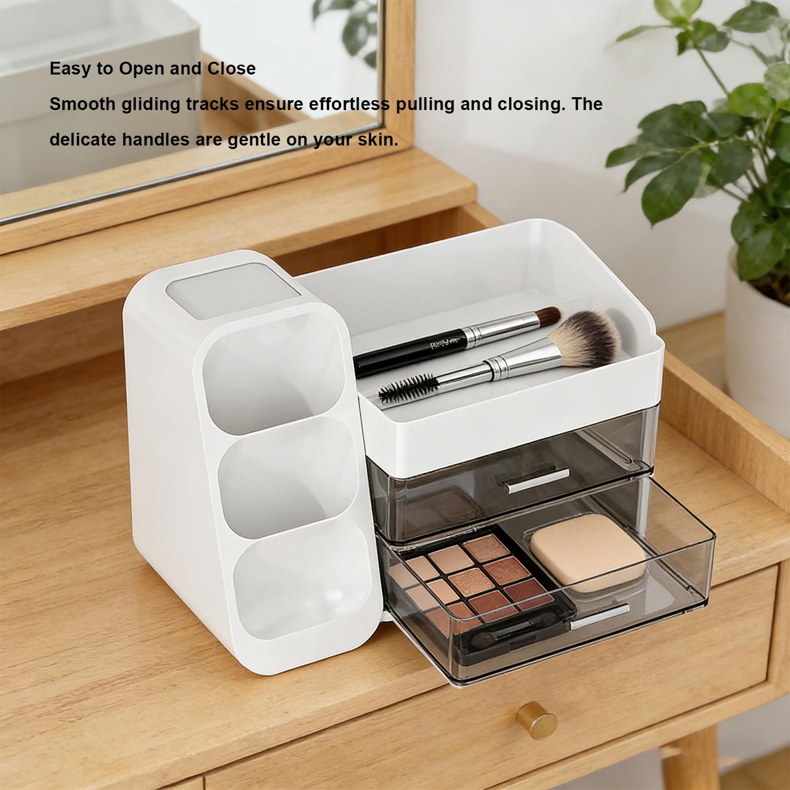 Luocute Organizer per Trucchi, Vetrina per Cosmetici in Plastica con Cassetti Trasparenti e Piedini Antiscivolo per il Ripiano del Bagno e la Scrivania Dell'ufficio (WHITE)