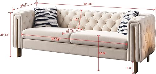 Miniatura 10 de Sofá Chesterfield de terciopelo, sofá tapizado clásico copetudo, moderno de 3 plazas, muebles largos con respaldo copetudo para sala de estar y