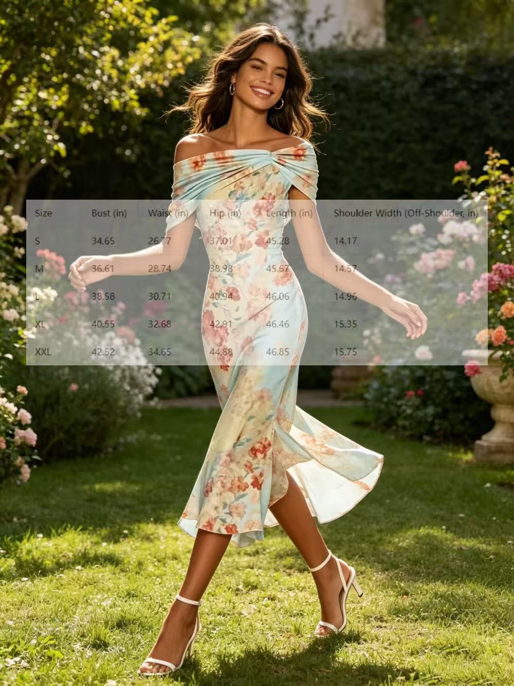 Robe longue d'été pour femme - Corset floral froncé - Épaules dénudées - Ourlet à volants - Robe d'été pour vacances