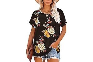 Feryshe Women's Summer Tops Casual Short Sleeve Tee Side Split T-Shirts