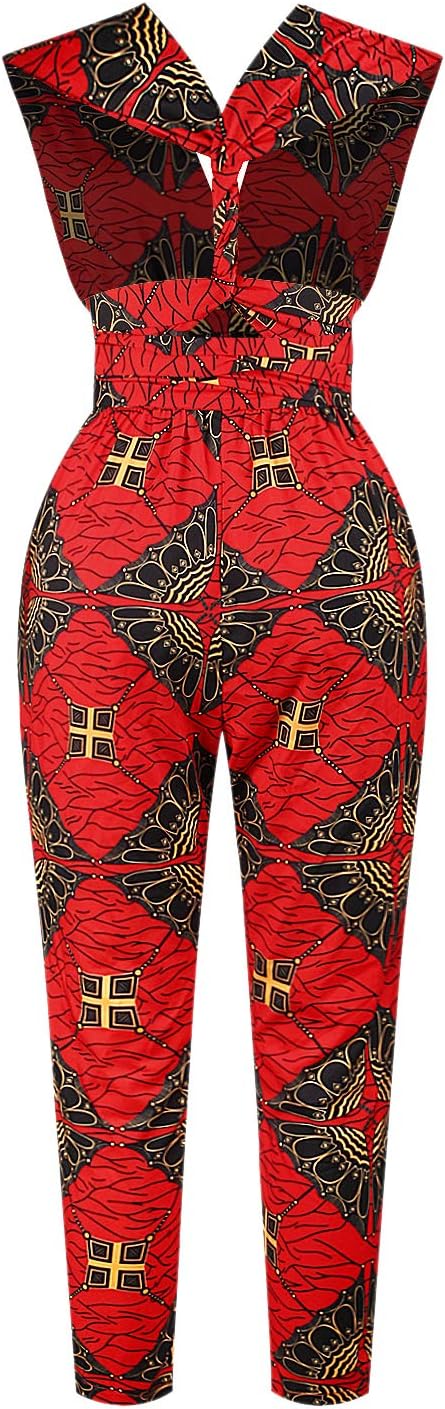 Vimoisa Women Sexy Boho African Jumpsuits Printing Rompers V-Neck Multi-Way Wide Leg Pants - Image 6