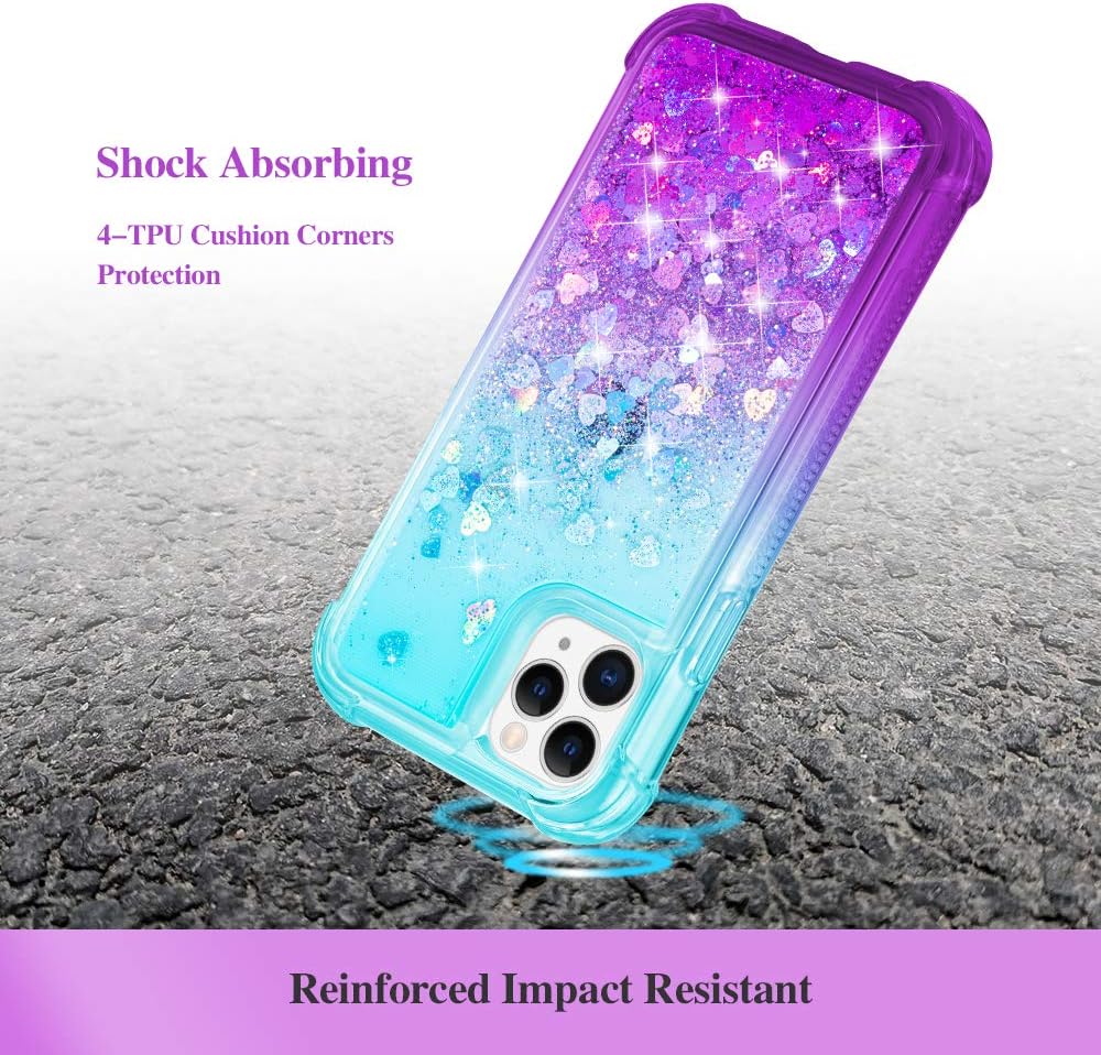 Ruky iPhone 11 Pro Max Case, iPhone 11 Pro Max Glitter Case Full Body Rugged Liquid Cover with Built-in Screen Protector Shockproof Protective Girls Women Case for iPhone 11 Pro Max 2019 (Teal Purple)