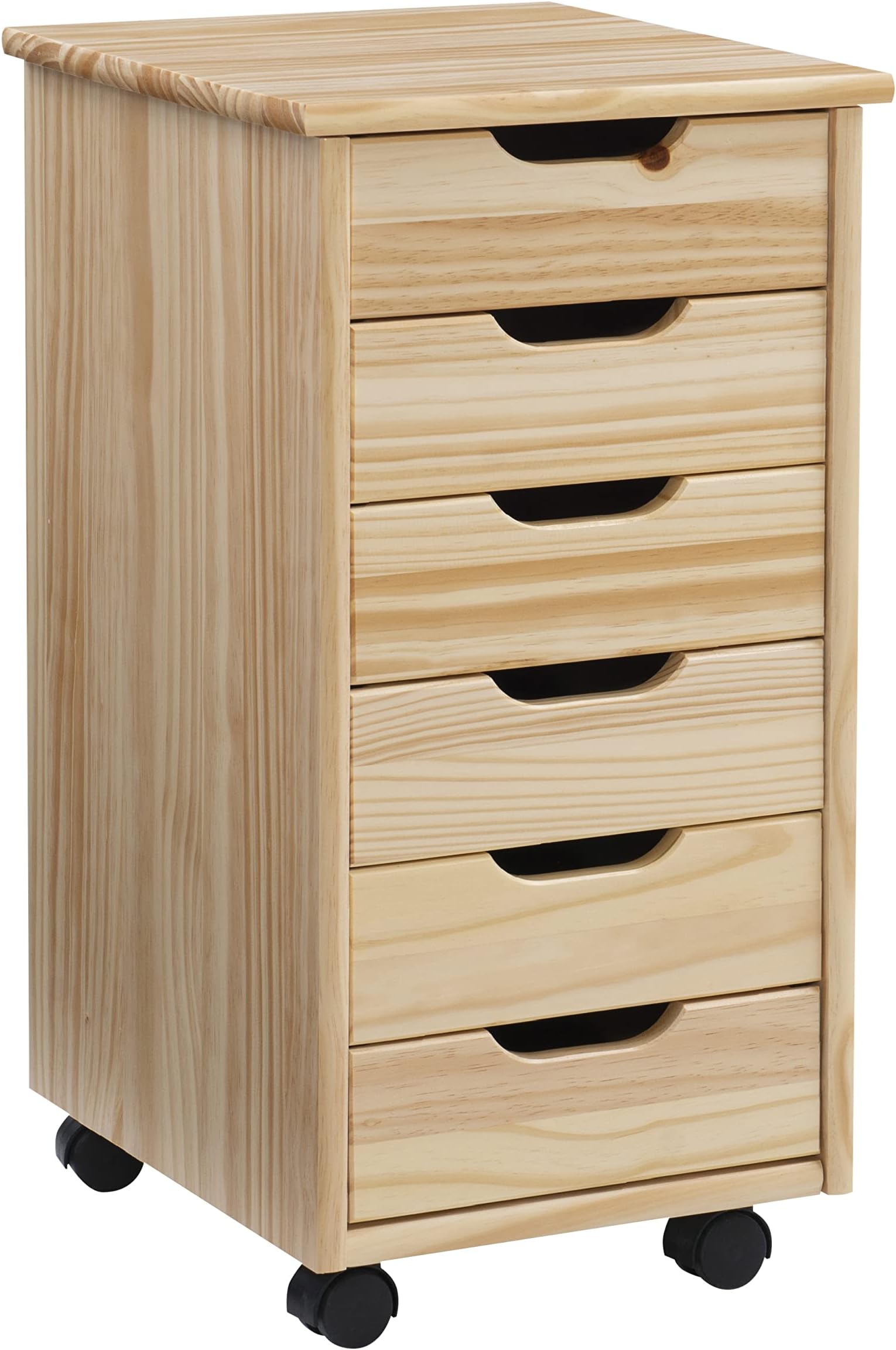Linon Home Decor Products Corinne Six Drawer Storage, Natural Rolling Cart
