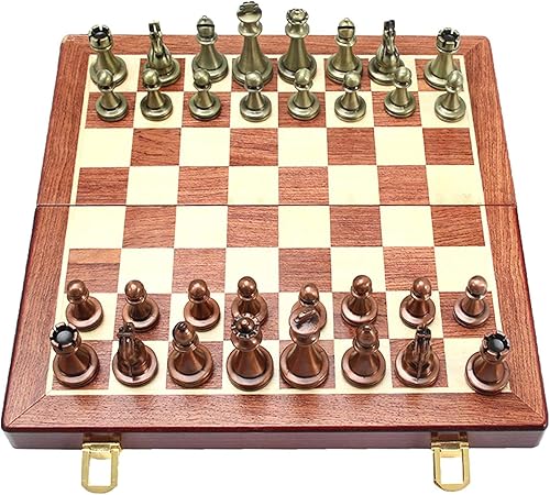 Miniatura 2 de Juego de ajedrez, grande de metal de lujo de ajedrez retro chapado en cobre aleación de ajedrez adulto juego de mesa portátil caja de madera