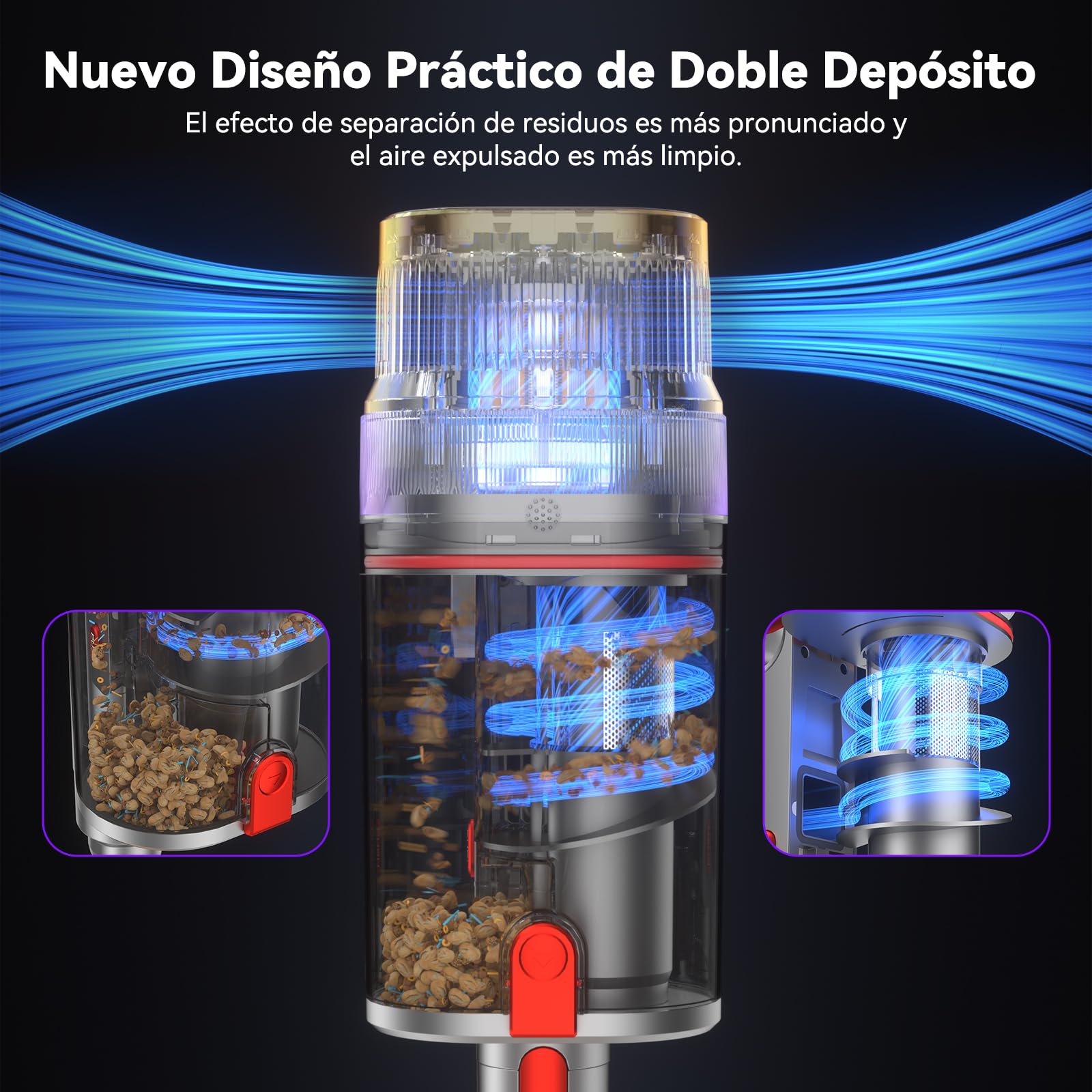 Vistefly V15 Ultra Aspiradora sin Cable, 58kPa/600W/70Mins Aspiradora Escoba Sin Cable, Cepillo Antienredos y Sistema de Filtración HEPA, Apto para Pelo de Mascotas, Apto para Alfombras y Suelos Duros