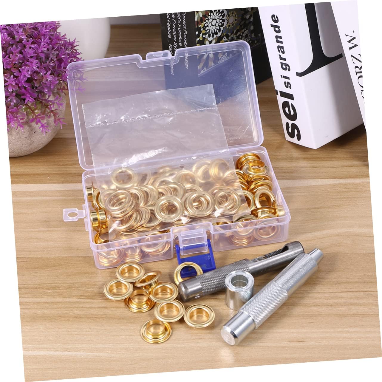 100set Grommet Eyelets Kit with Tools Inner Diameter Brass Fasteners for Shoes Clothing Crafts Durable and Portable Storage Box Included