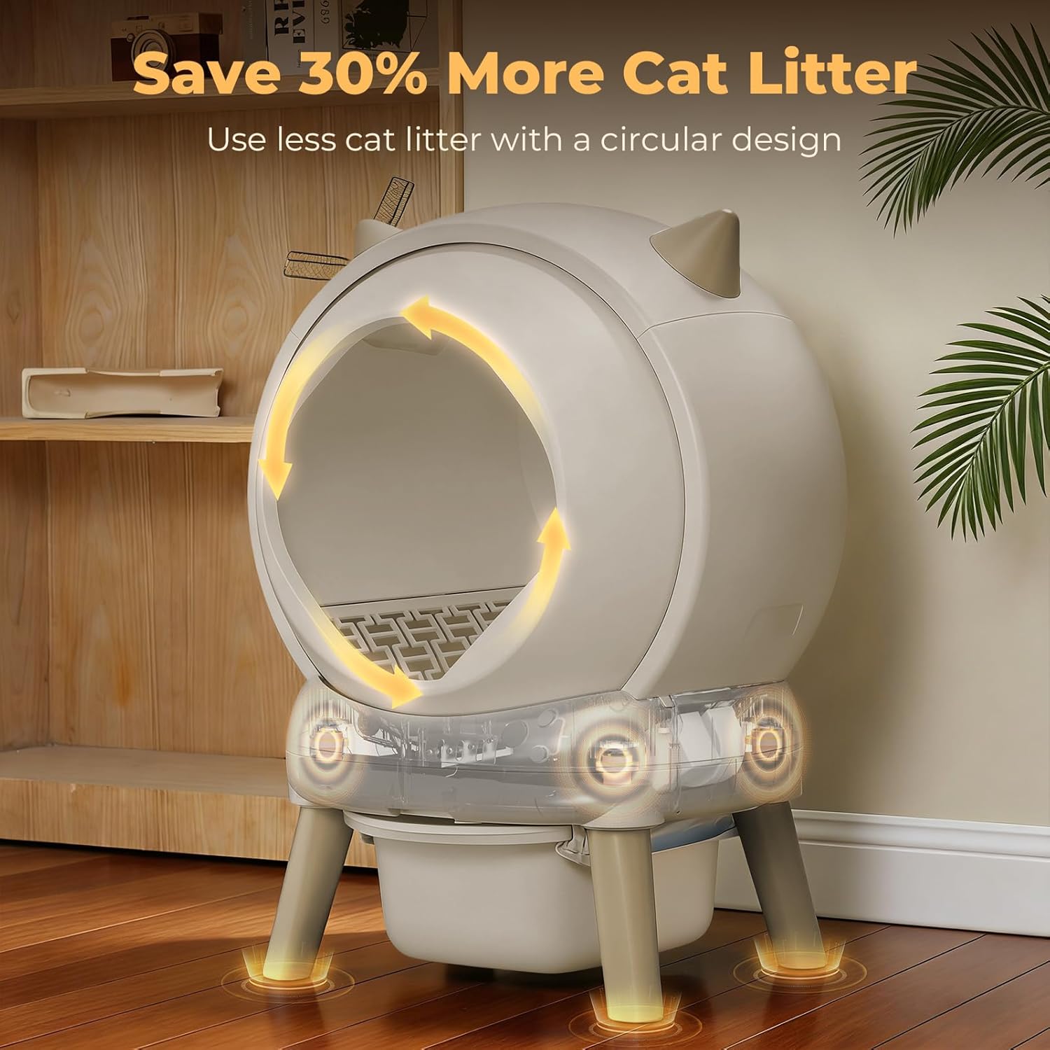 Self Cleaning Litter Box for Cats, E2 Automatic Cat Litter Box with Smart APP Control and Health Monitoring, Includes 2 Roll Trash Bag & Litter Mat, Off White
