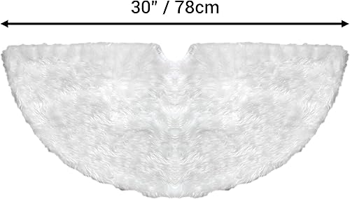 Vista 2 de Falda de árbol de Navidad de 30 pulgadas, terciopelo de felpa blanca nevada, falda de árbol de felpa, cubierta de base, adornos para árbol