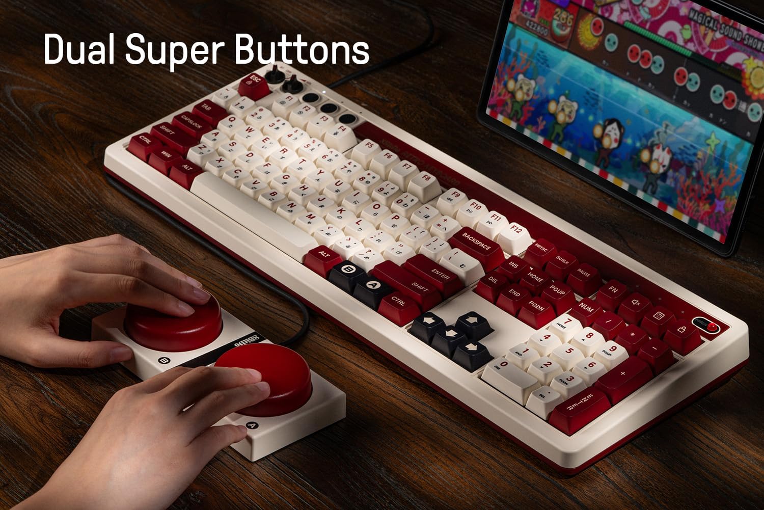 8Bitdo 108 Keys Retro Mechanical Keyboard Bluetooth/2.4G/USB-C, Hot Swappable, Dual Super Programmable Buttons, Volume knob for Windows and Android - Fami Edition - Image 6