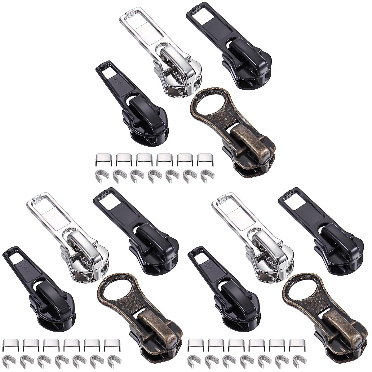 NUOBESTY 3 Sätze Reißverschlusszubehör Zip Repair kit reißverschluss-Reparatur-Set Reißverschlüsse zum Nähen Reißverschluss-Clip Jackenreißverschluss-Ersatzschieber Reißverschluss-Helfer