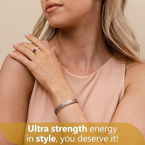 Miniatura 6 de Feraco Pulsera magnética de cobre para hombres y mujeres, artritis y articulaciones, 99.99% de cobre puro con imanes de neodimio eficaces (juego de