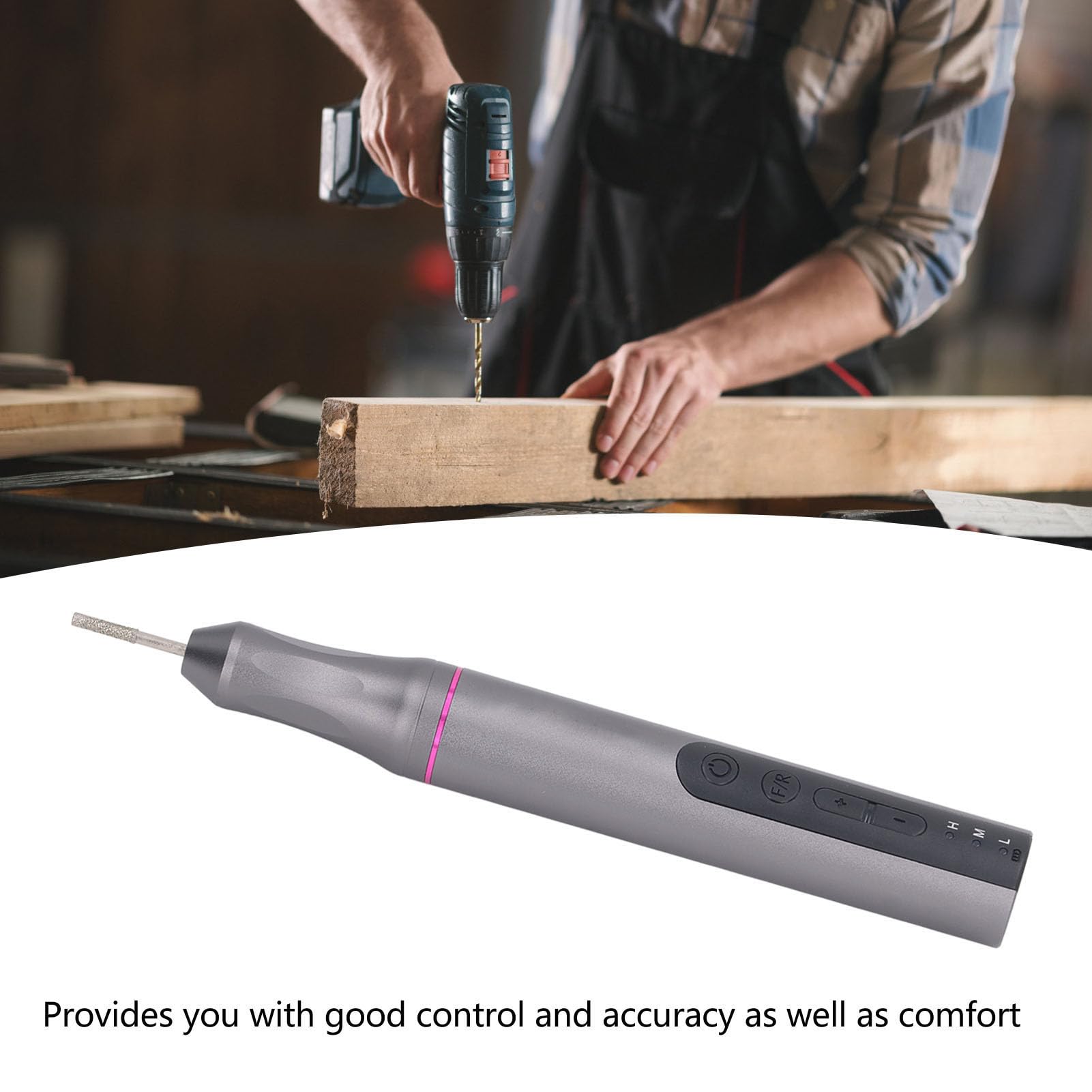 Penna per Lucidatura Elettrica, 6000-20000 RPM Lega di Alluminio LED Levigatrice Rotativa Senza Fili Alte Prestazioni Basso Rumore 650mAh Regolazione multi-velocità per Fai Te