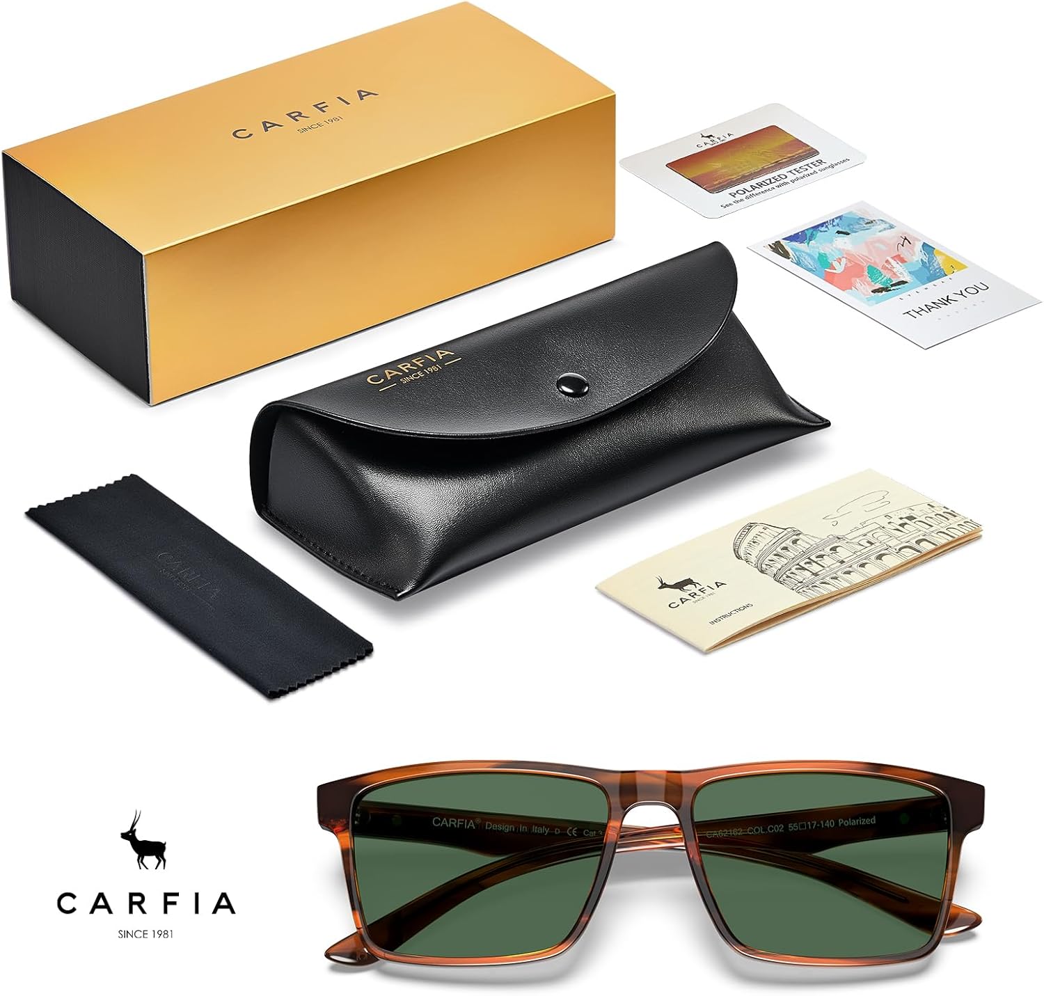 CARFIA Retro Acetate Mens Sunglasses Polarized Classic Square Sun Glasses CA62162 - Image 6