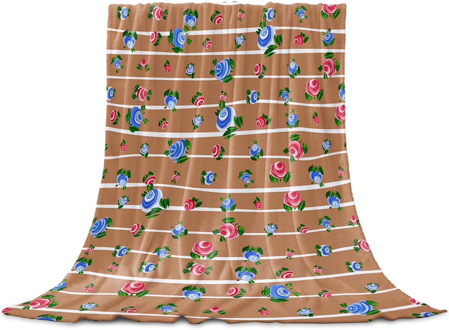 Blue Red Spring Floral Throw Blanket Flannel Fleece, Soft