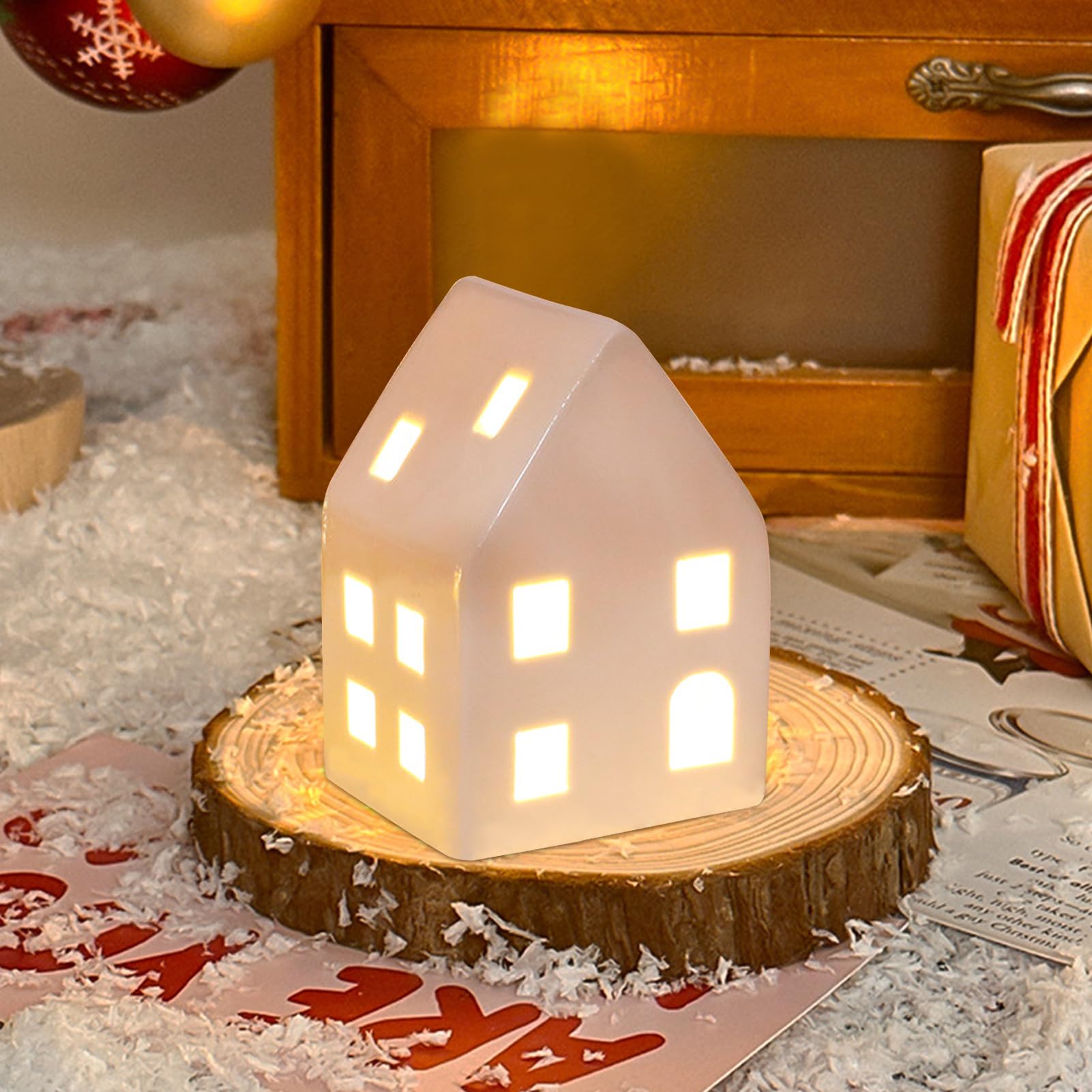 Décoration De Noël LED - Maison De Noël En Céramique - Décoration D'intérieur Avec éclairage - Maison De Noël éclairée Avec Lumière LED - Photophore En Porcelaine Blanche - Décoration De Noël