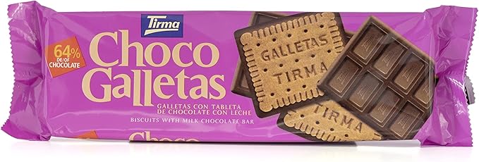 Tirma ChocoGalletas 160 g | Galletas Crujientes con Tableta de Chocolate con Leche | Pack de 8 Unidades | Snack Vegetariano | Elaboradas en Canarias | Perfectas para Café, Té o Merienda