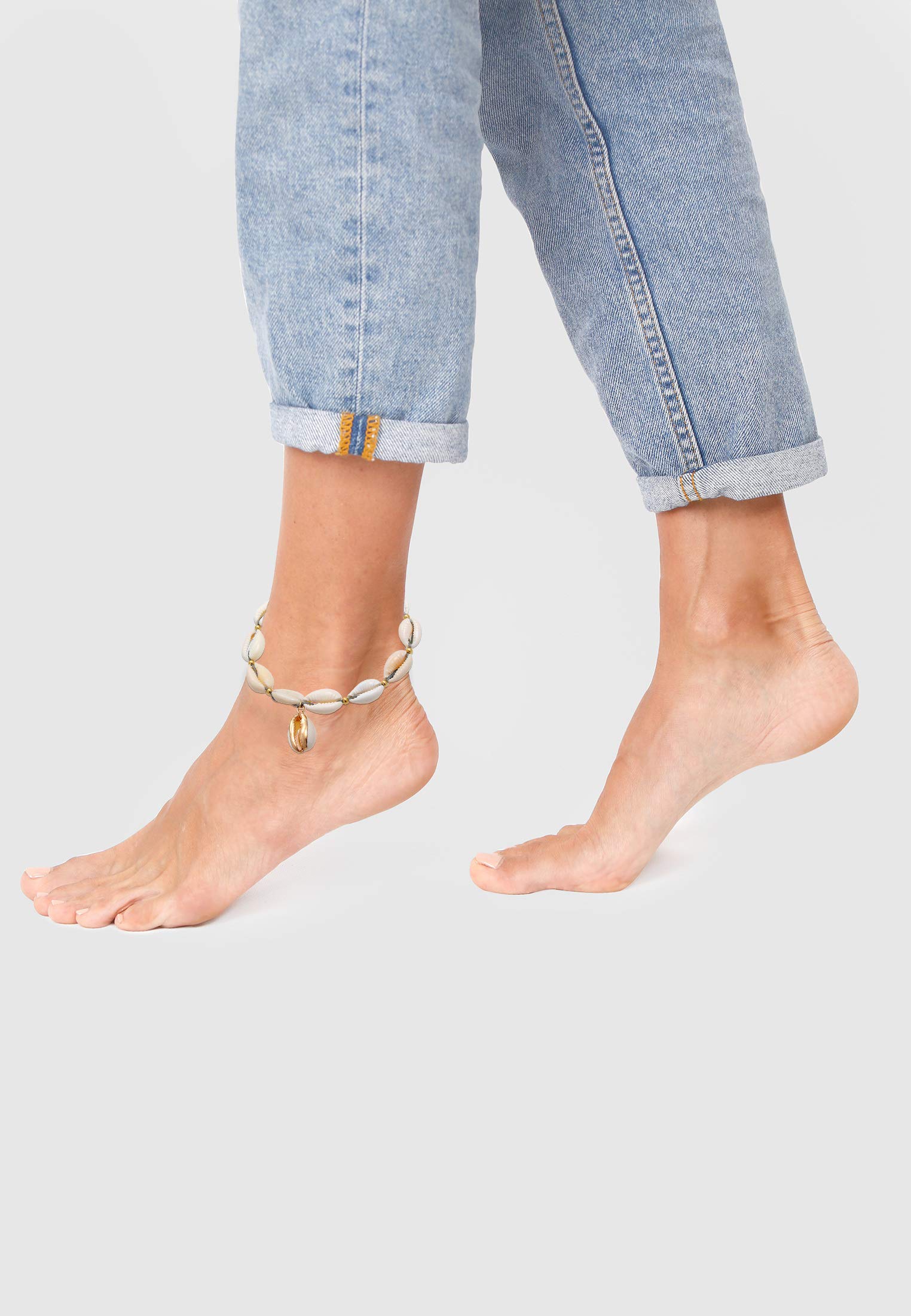 Elli Fußschmuck Damen Fußkettchen Sommer Trend mit Kauri Muscheln in 925 Sterling Silber Vergoldet