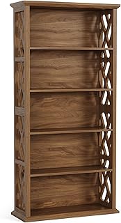 LITTLE TREE Wooden Bookshelf, Farmhouse 5-Shelf Bookcase, 70.9" Bookshelves and Bookcases, Office Bookshelf for Living Room, Bedroom, Kitchen, Home Office, Vintage Openwork Design, Rustic Brown