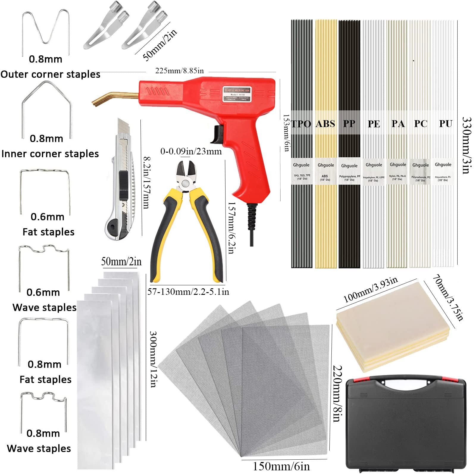 220W Kunststoff Schweißgerät Auto Stoßstange Reparaturset,2-in-1 Kunststoffs Reparaturset mit 800PCS Klammern 64pcs 8 Typen Kunststoff-Schweißstäbe,Kunststoffs Schweißen,Hot Hefter für Auto Stoßstange