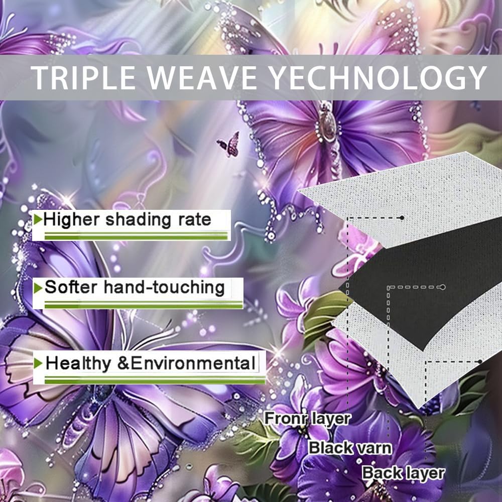 Brebasf Watercolor Butterflies Curtains for Bedroom,Watercolor Butterflies Thermal Insulated Room Darkening Rod Pocket Curtains & Drapes for Living Room 2 Panels 84" L x 42" W