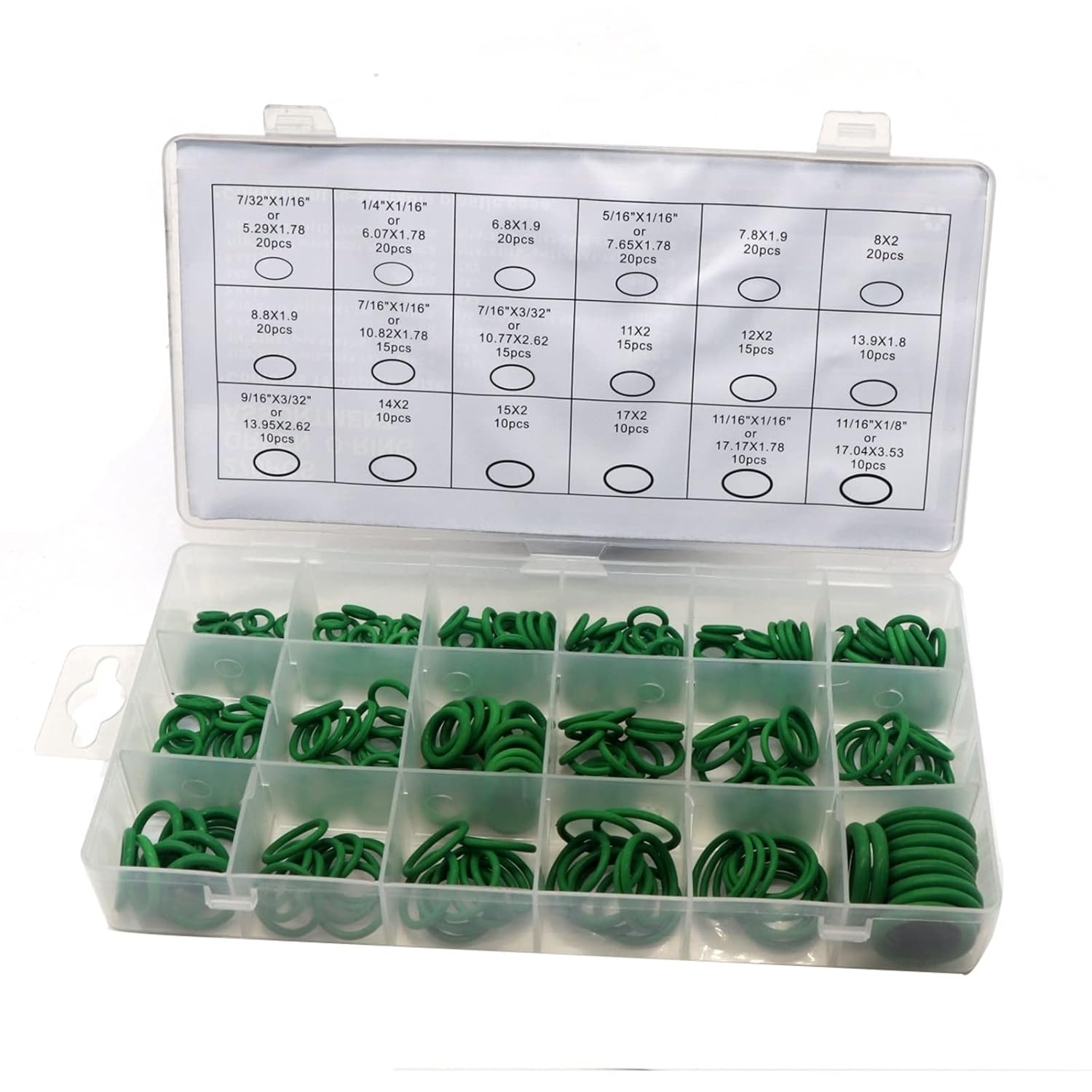 18 Sizes Green Color 270Pcs Rubber O-Ring Car Auto Vehicle Repair Air Conditioning Compressor Seals Assortment Kit