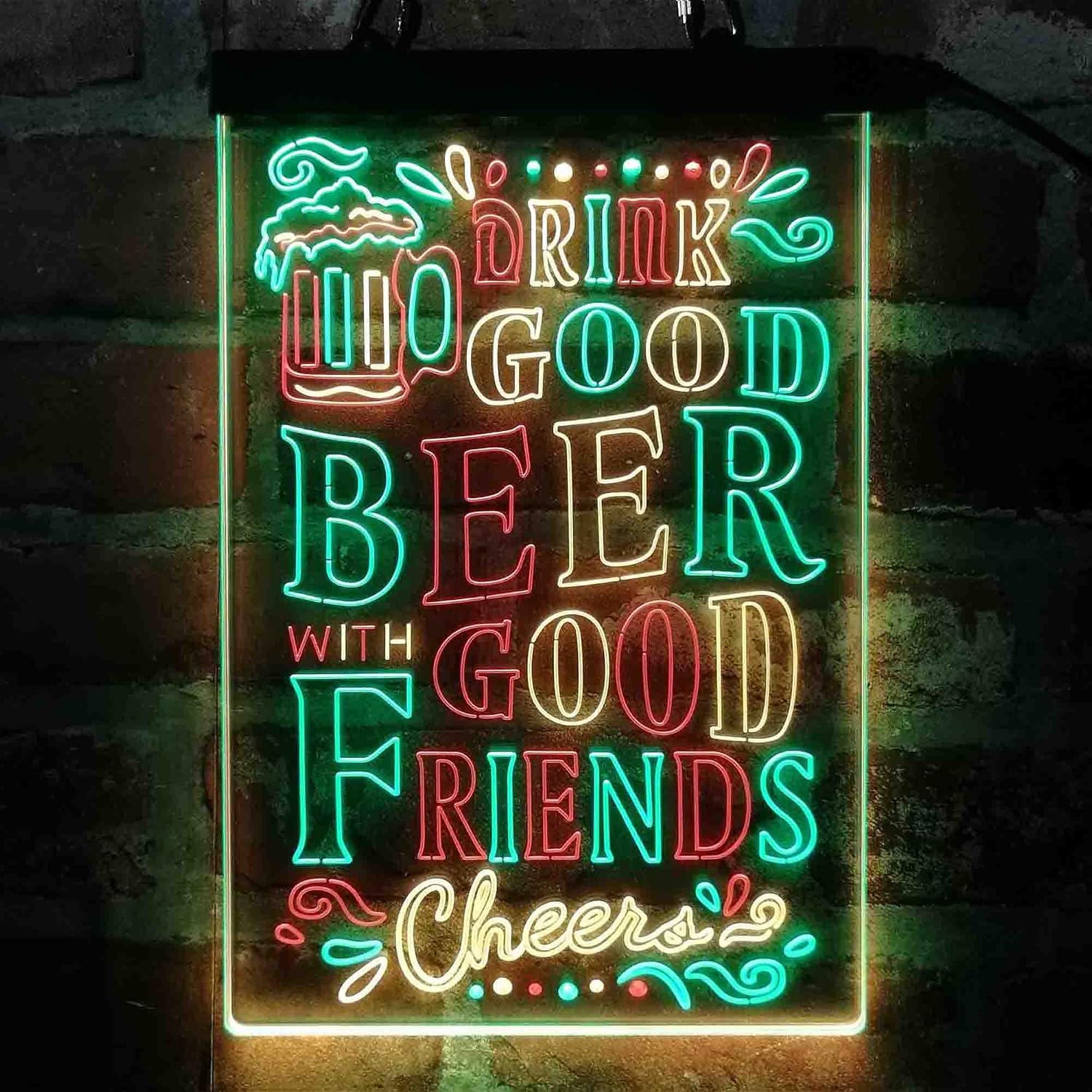 ADVPRO Drink Good Beer with Good Friends Bar Tri-color Led Neon Sign Green & Red & Yellow 17.7 x 23.6 Inches st9s46-i3416-gry